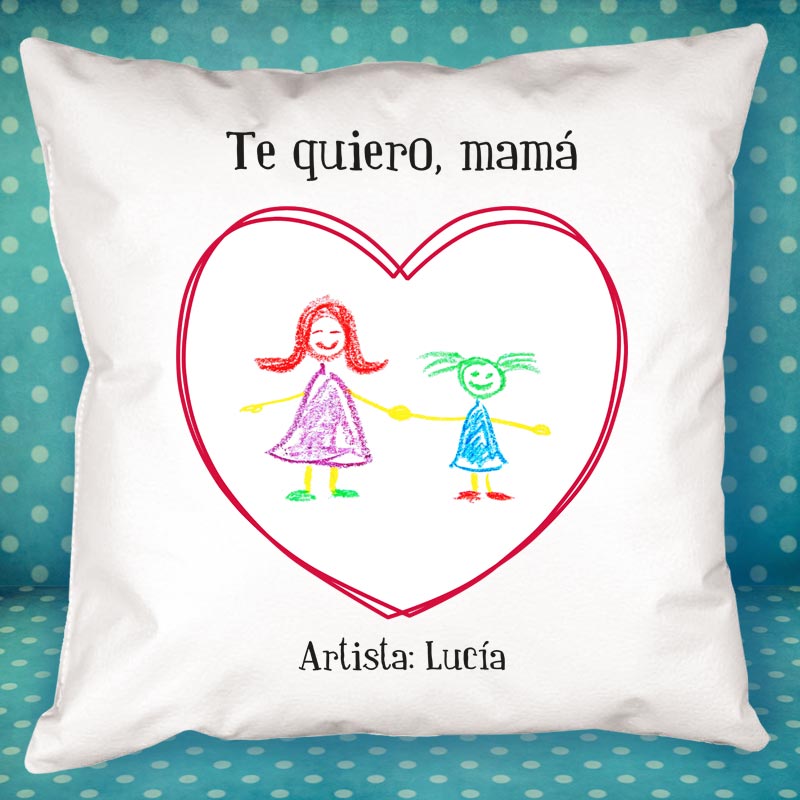 Cojín personalizado corazón con dibujo de tu hijo