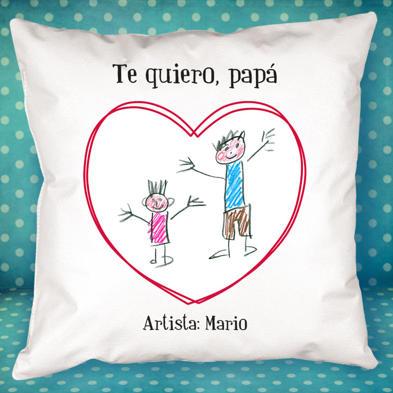 Cojín personalizado corazón con dibujo de tu hijo