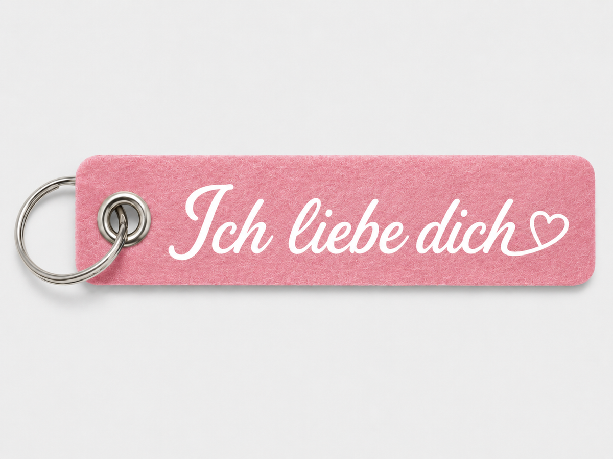 Filz-Schlüsselanhänger Ich liebe dich in Rosa