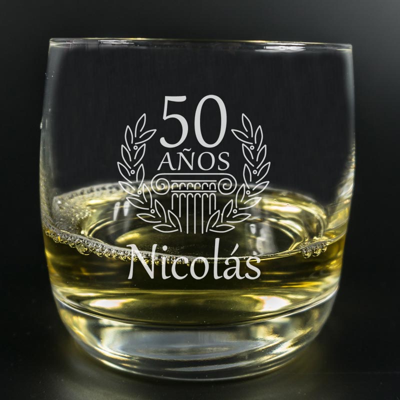 Vaso de whisky grabado para cumpleaños